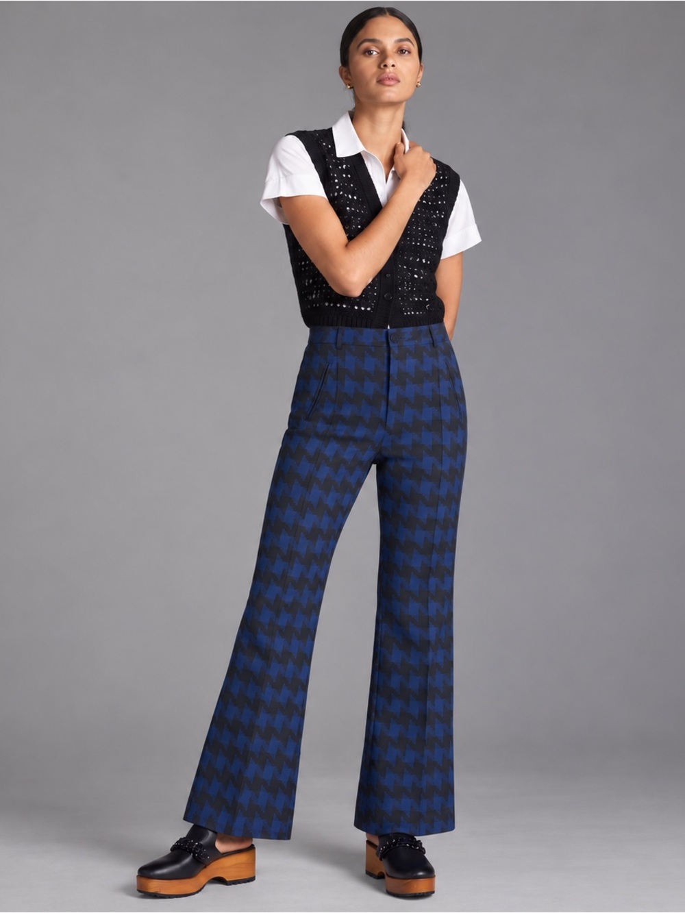 Anthropologie Wiley Blue & Black Houndstooth
Bootcut Trousers Size‎ 4